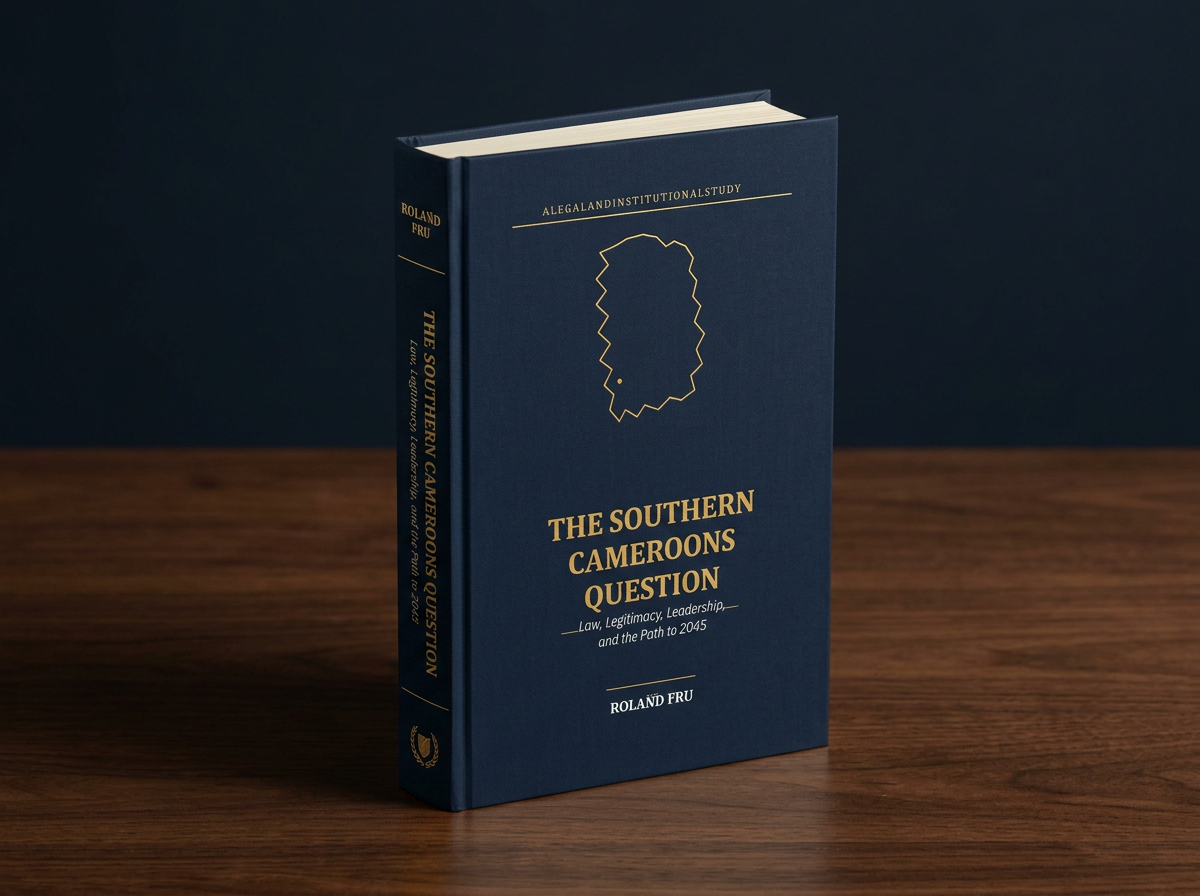 Hardcover edition of The Southern Cameroons Question by Roland Fru on a walnut desk